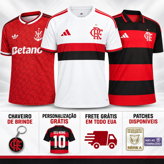 Combo Flamengo I, II e III 26/27 Torcedor - Vermelha Estampada Terceiro Uniforme